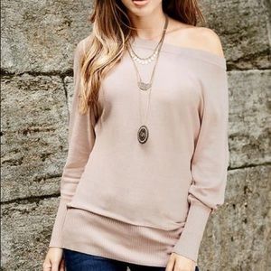 NWOT Pink Off the Shoulder Dolman Sweater